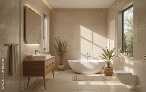 Luxurious Modern Bathroom with Freestanding Tub and Natural Light