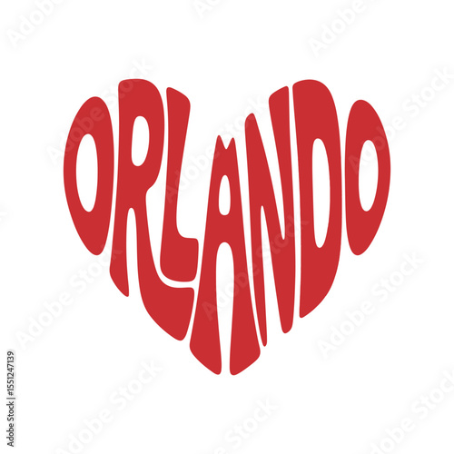 Red bold stylized text “Orlando” in a heart shape vector design
