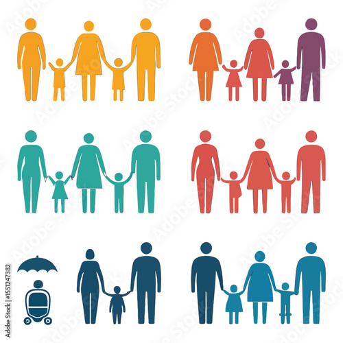Family illustrations: A collection of diverse family illustrations. Expressing the themes of unity, love, and the simple joys of family life in a clean, modern style.