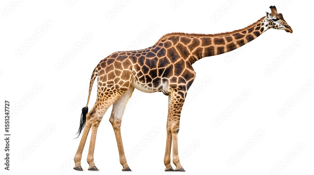 Obraz premium Photograph of a giraffe standing tall with distinctive patterned skin and long legs.
