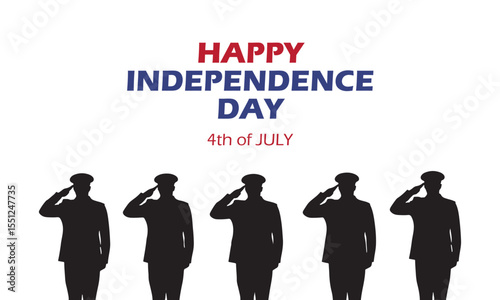 Fourth of July greeting with saluting American soldiers vector isolated on a white background