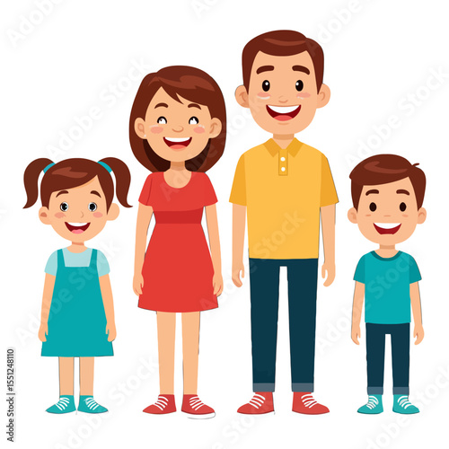 Family Portrait: A wholesome family radiates joy in this bright illustration, showcasing love, unity, and the bond of togetherness. A vibrant image of family life.