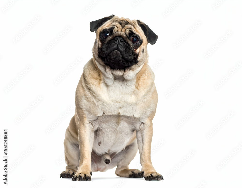 Curious Pug Dog Adorable Tilted Head Portrait, Isolated on White Curious Pug Dog Adorable Tilted Head Portrait, Isolated on White