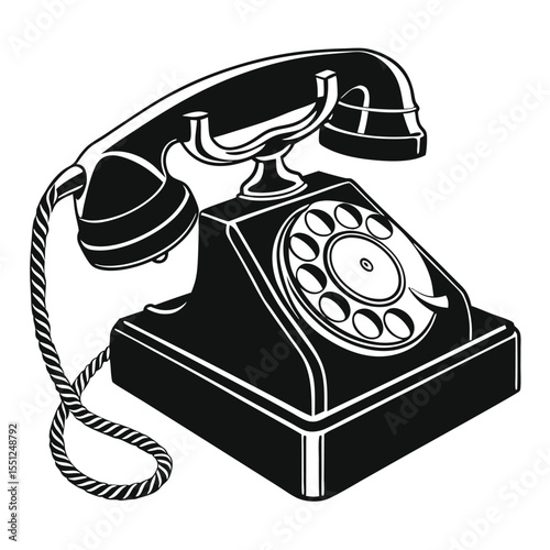 Vintage rotary phone illustration isolated on white background