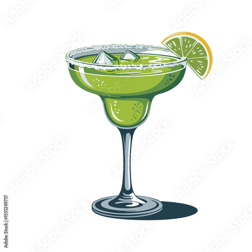 Classic margarita cocktail with lime wedge, perfect for beach or fiesta-themed vector designs
