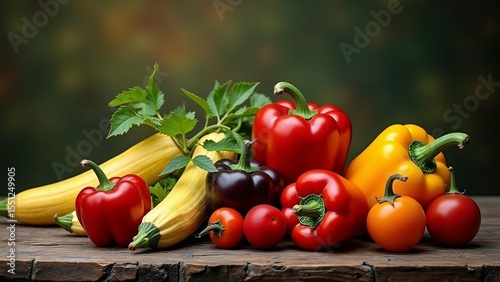 Estate, verdure ed ortaggi di stagione per dieta sana e mediterranea: peperoni, cetrioli, pomodori e zucchine