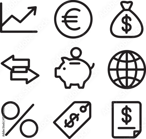Financial Growth Icons  Euro, Dollar, Investments, Global Finance, 57.eps