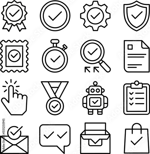 Vector icons set with check marks for approval verification and success in outline style design editable stock vector illustration