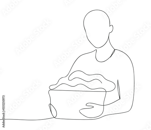 One Line Drawing of Person Holding Laundry Basket – Minimalist Line Art