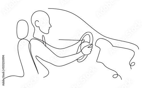One Line Drawing of Person Driving a Car – Minimalist Driver Line Art Illustration