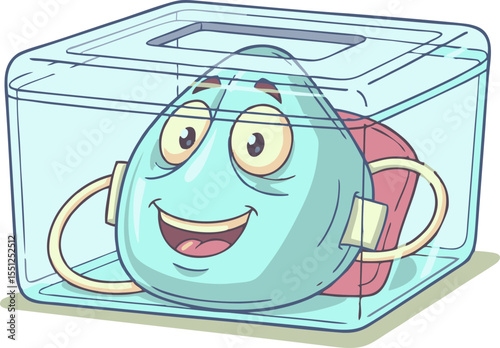 Happy Cartoon Respirator Mask in a Clear Container