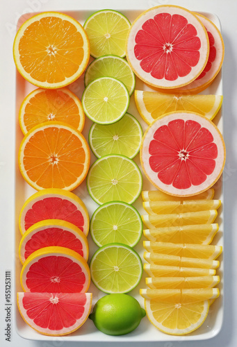 Sliced Citrus Fruits on White Tray