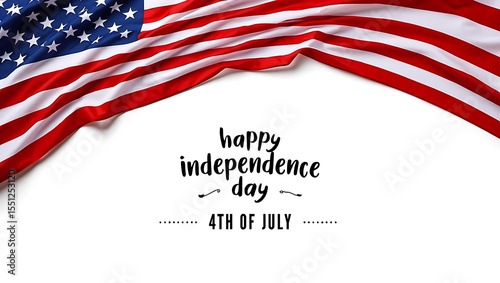 Happy Independence Day 4th of July Banner with Waving American Flag Border on White Background
