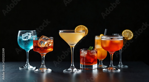 Colorful Cocktails on Dark Background