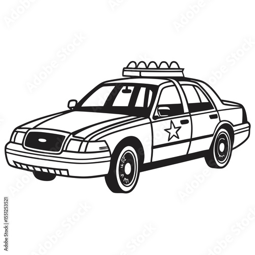 Black and white police cruiser illustration isolated on white background