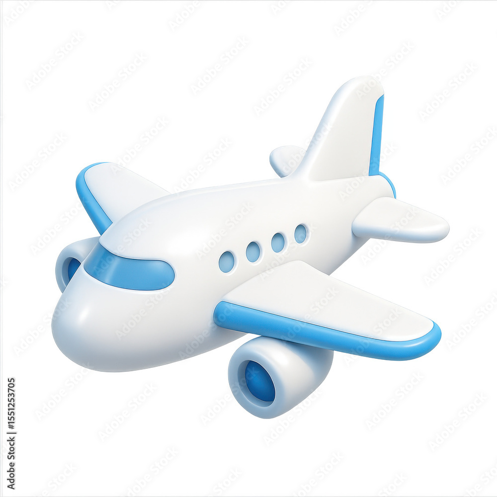 Naklejka premium Cartoon Airplane Icon: 3D Render for Travel, Kids, App Design