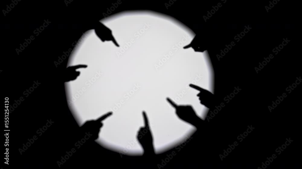 Silhouettes of Hands Pointing at a Central Circle Silhouettes of Hands Pointing at a Central Circle