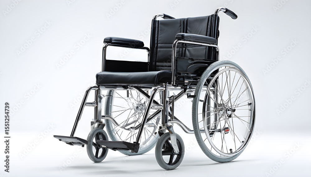 Fototapeta premium Empty wheelchair isolated on white background. Healthcare, medical support concept. Physical therapy, rehabilitation, accessibility, mobility