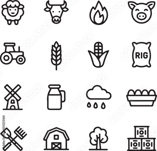 Farm Icons Agriculture, Livestock, and Rural Life Illustrations
