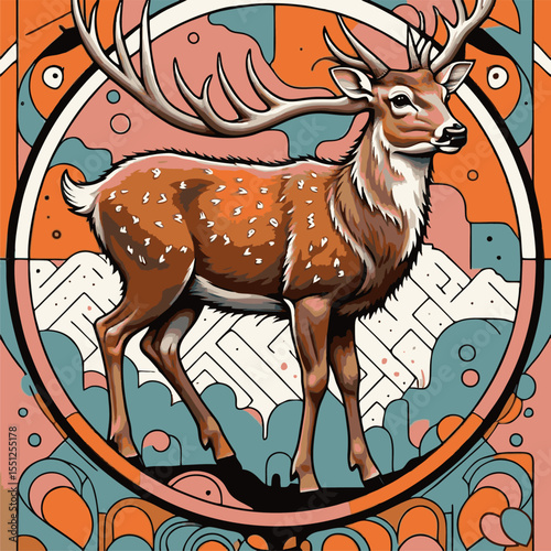 Deer illustration with abstract background