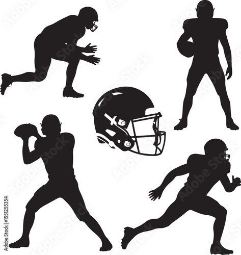 Quarterback Throwing Pass Silhouette

Touchdown Celebration Vector Design

Football Player in Action Silhouette

Helmet and Ball American Football Art

Team Huddle on Field Silhouette Scene