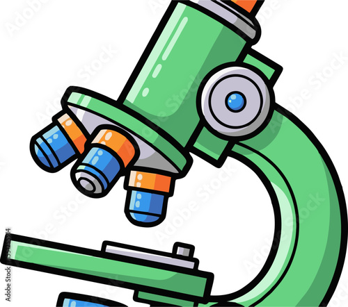 Vibrant Green Cartoon Microscope with Colorful Lenses