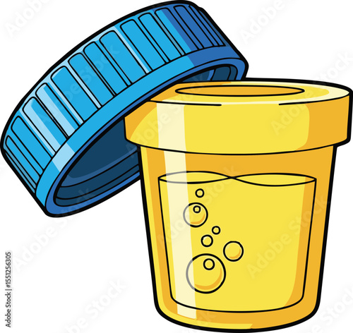 Yellow Sample Cup with Blue Lid and Bubbles