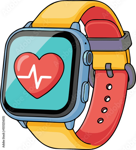 Vibrant Smartwatch Displaying Heart Rate Monitor
