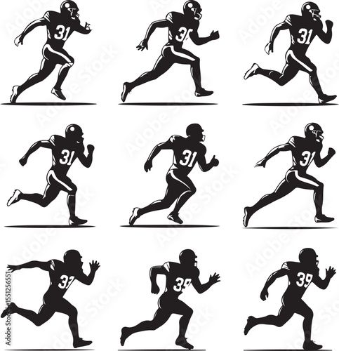 Quarterback Throwing Pass Silhouette

Touchdown Celebration Vector Design

Football Player in Action Silhouette

Helmet and Ball American Football Art

Team Huddle on Field Silhouette Scene