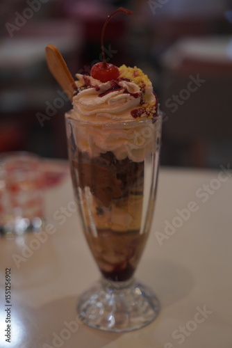 ice cream Sunday in glass cup