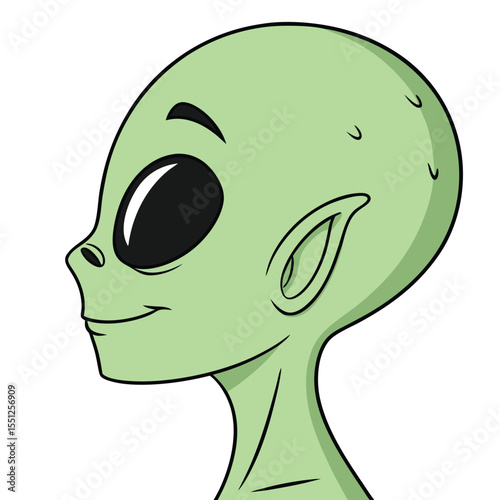 Profile view of a friendly green alien cartoon