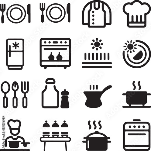 Culinary Arts Icons Restaurant, Cooking, Food Preparation Vector Graphics