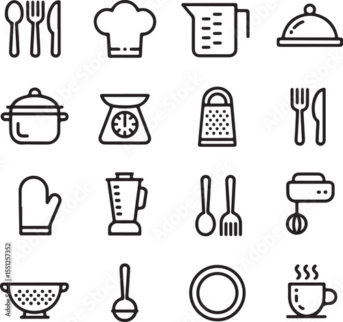 Culinary Icons A Collection of Kitchen Utensils and Cooking Symbols