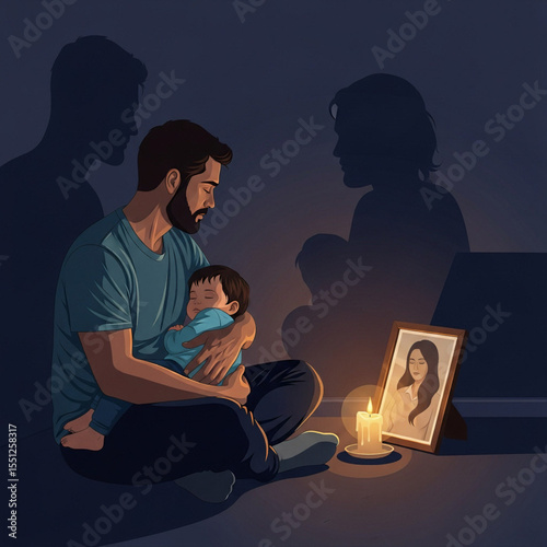 Widowed Father Illustration