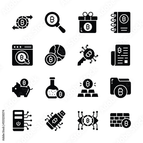 Premium glyph style icon of secure bitcoin box