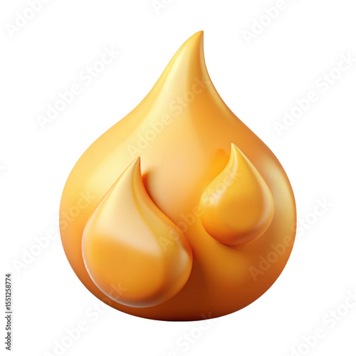 Amber Flame Icon 3 D Render Smooth Glossy Drops isolated on a transparent background fire orange