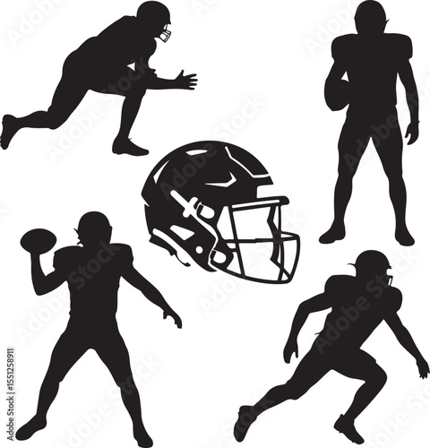 Quarterback Throwing Pass Silhouette

Touchdown Celebration Vector Design

Football Player in Action Silhouette

Helmet and Ball American Football Art

Team Huddle on Field Silhouette Scene