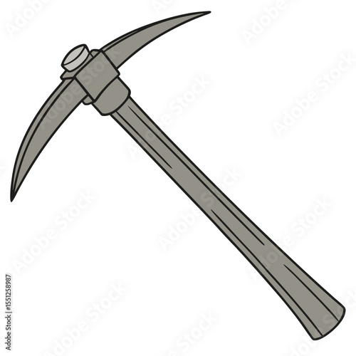 A grey metal pickaxe illustration isolated on white background