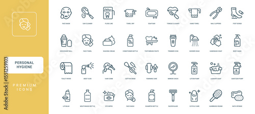 personal hygiene collection linear icons