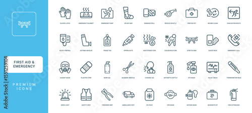 first aid emergency medical care collection linear icons