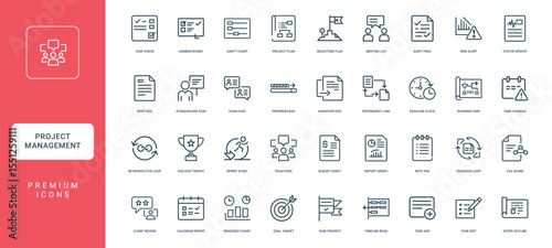 project management collection linear icons concepts tools