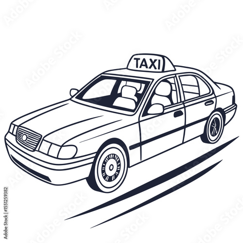 Line art illustration of a taxi cab in motion