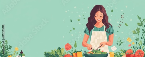 Eat healthy food for good wellness health concept. Woman cooking a fresh salad with organic vegetables,  a nutritious lifestyle., Generative AI