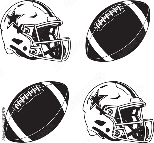 Quarterback Throwing Pass Silhouette

Touchdown Celebration Vector Design

Football Player in Action Silhouette

Helmet and Ball American Football Art

Team Huddle on Field Silhouette Scene