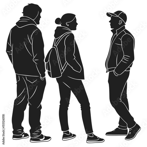 Silhouette of three teenagers casual conversation