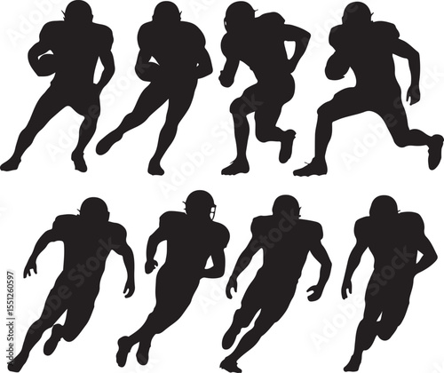 Quarterback Throwing Pass Silhouette

Touchdown Celebration Vector Design

Football Player in Action Silhouette

Helmet and Ball American Football Art

Team Huddle on Field Silhouette Scene