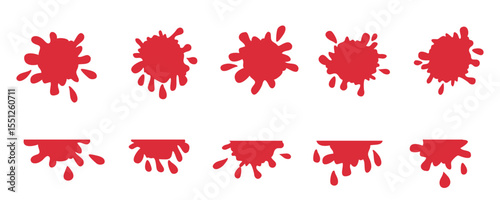Bloody drips, red blood paint sketch doodle set. Vector illustration isolated on white background.