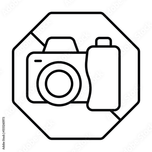 Do not take photos thin line icon, city museum concept. Vector graphics. Photo camera forbidden, photography sign on white background, style mobile or design.