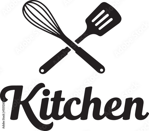 Crossed Whisk and Spatula Kitchen Utensil Illustration