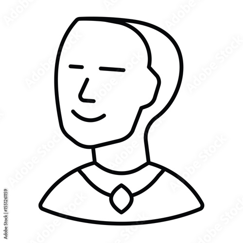 Earl man with medallion thin line icon, city museum concept. Vector graphics. Royal person face sign on white background, style mobile or design.